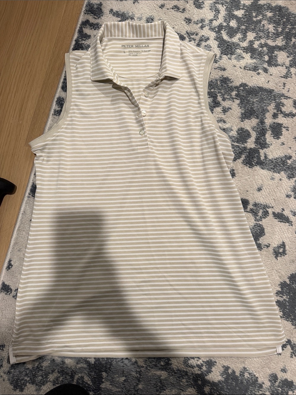 Peter Millar Sleeveless Striped Polo Tank in Cream and White